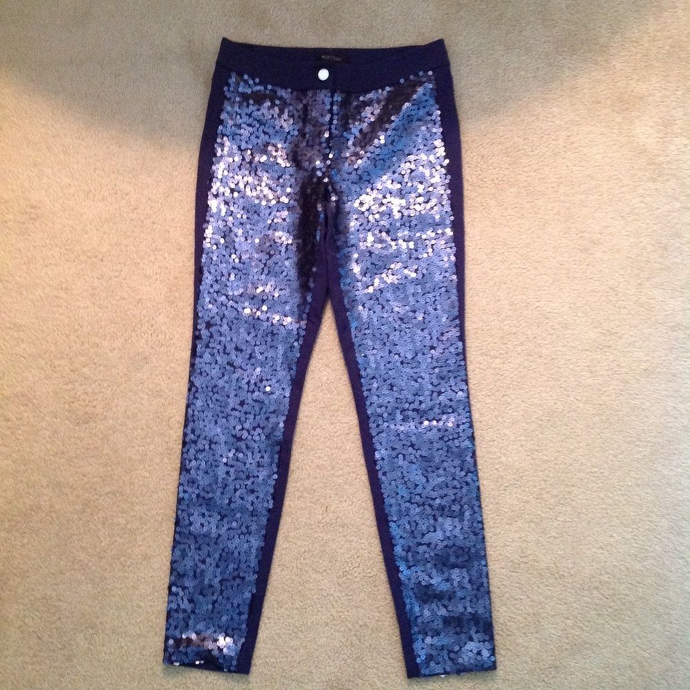 White House Black Market Blue Sequin Skinny Pants